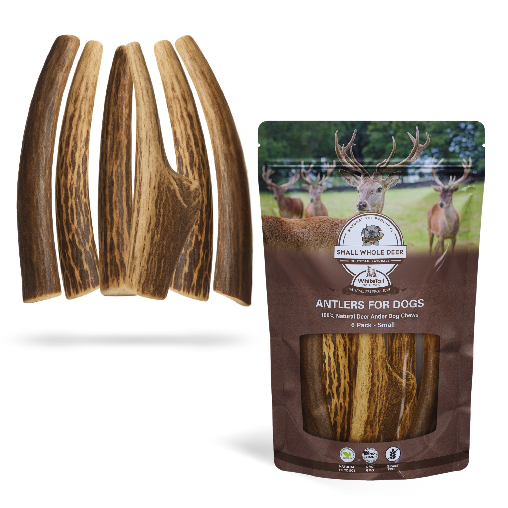 Small to Medium Whole DEER Antler Dog Chews - Main Image