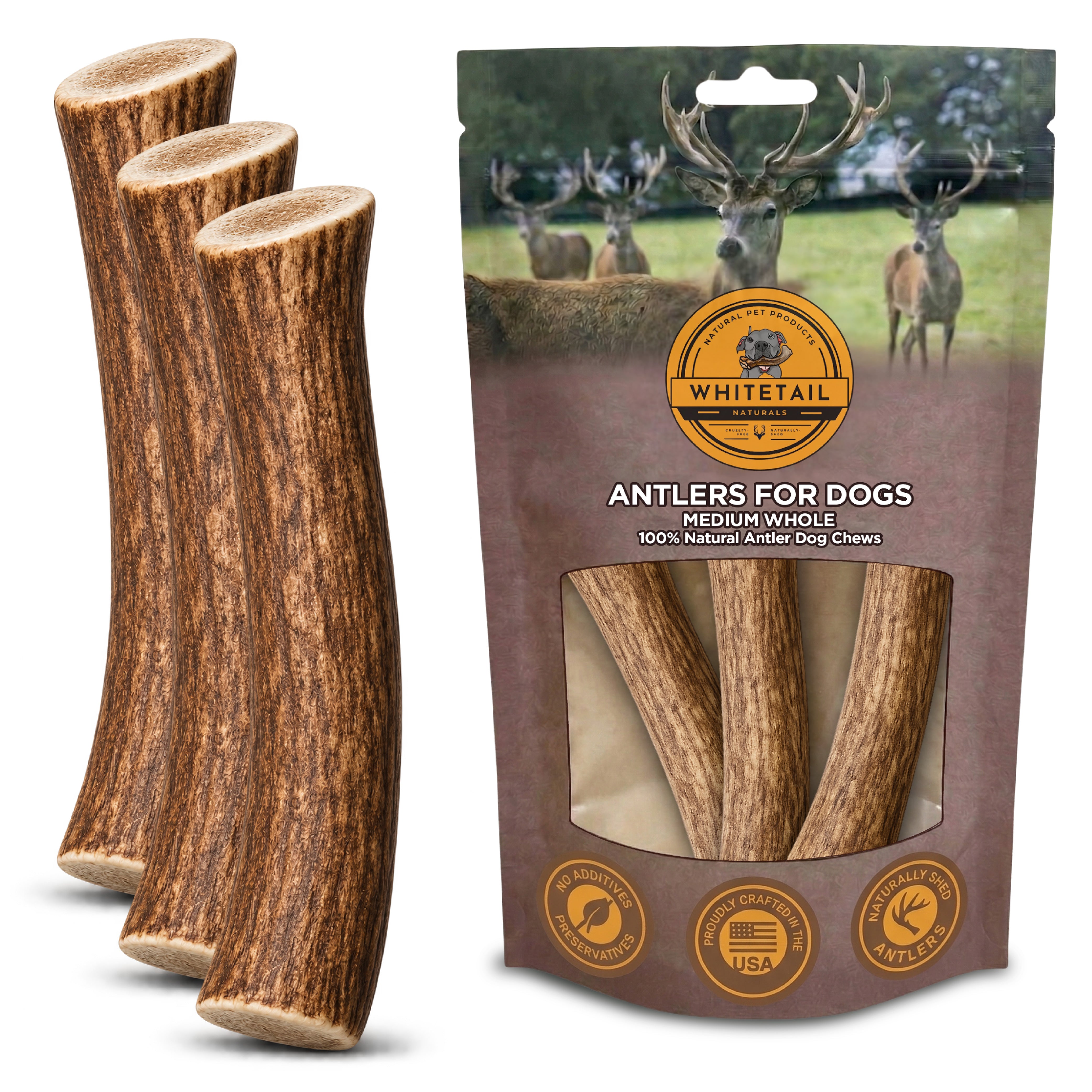 Medium Whole Deer & Elk Antler Dog Chews – 1, 3 or 6 Pack