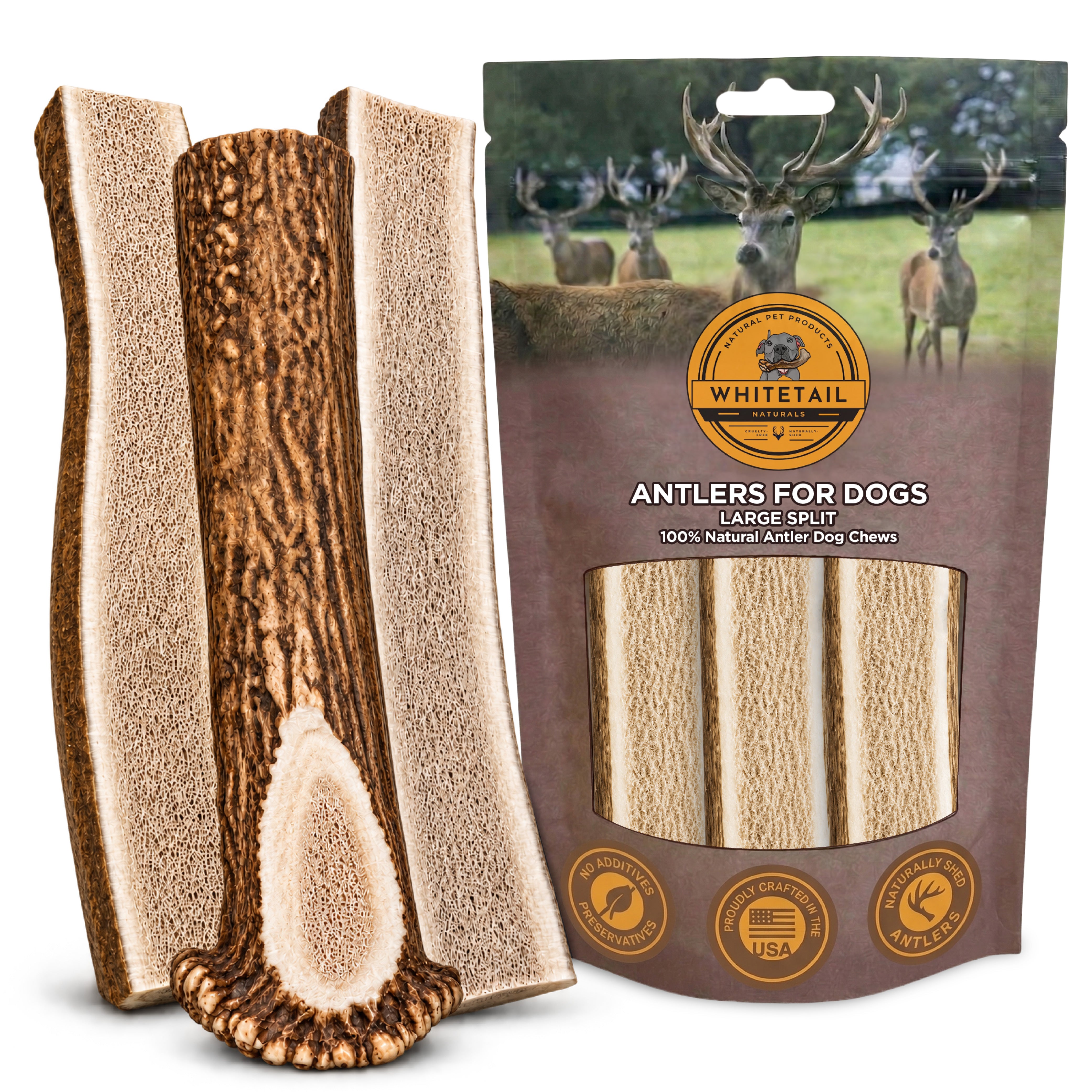 Large Split Elk Antler Dog Chews – 1, 2 or 3 Pack