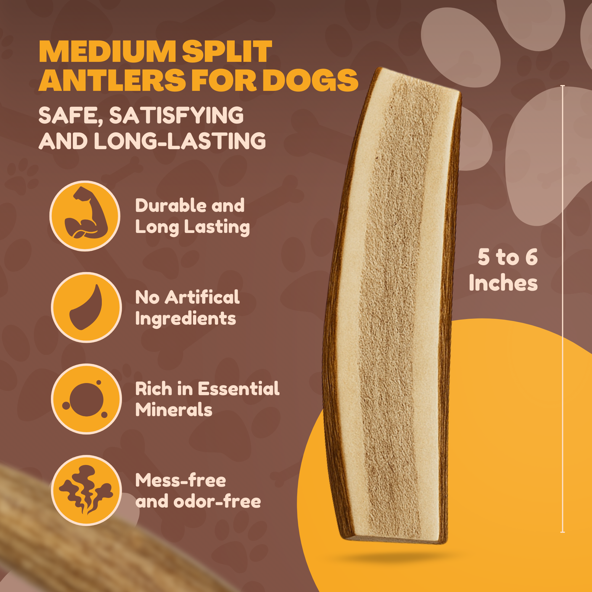 6 Pack - Medium | SPLIT Red Deer Antler Dog Chews
