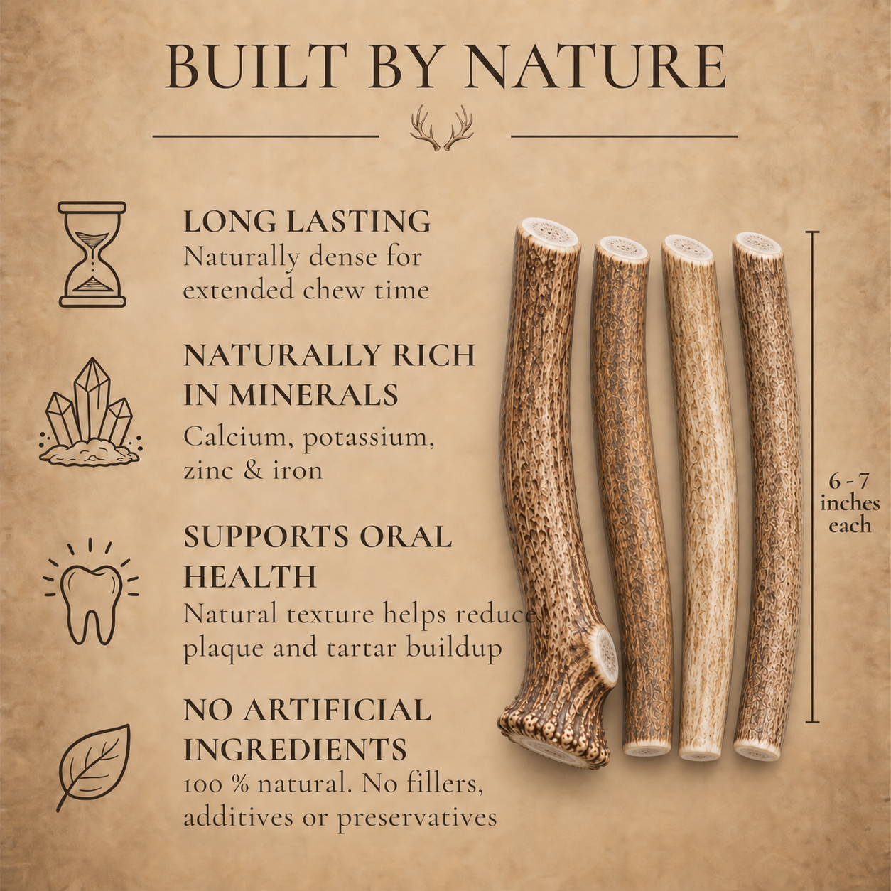 1 lb Bulk Whole Deer Antler Dog Chews – Value Pack