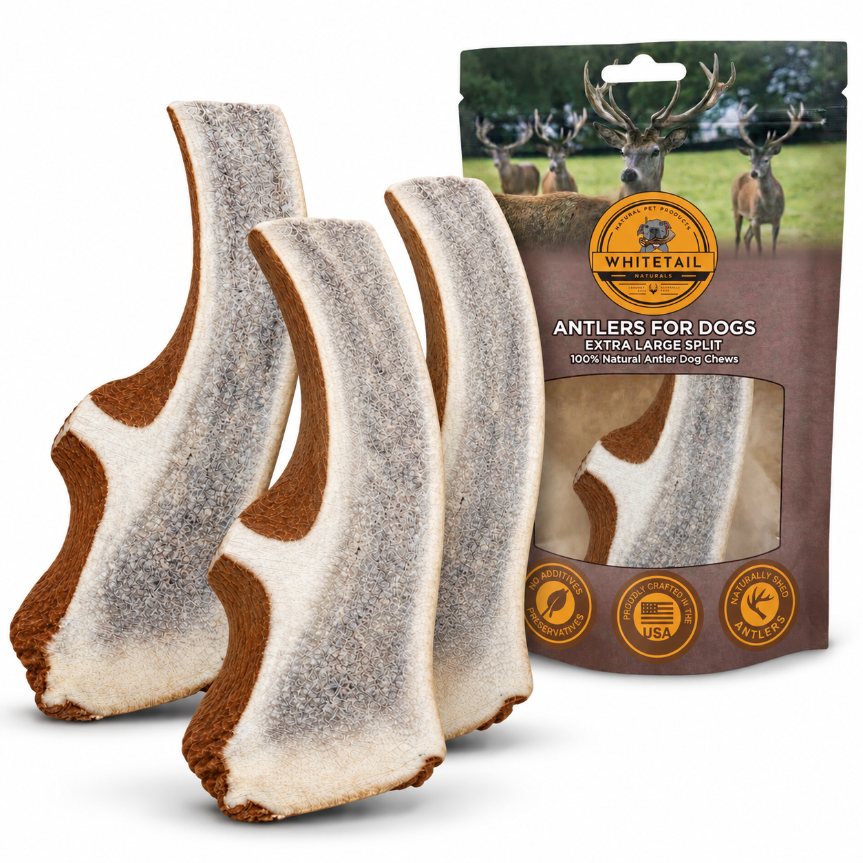 XL Monster Split Elk Antler Dog Chews for Extra Large Dogs – 1, 2 or 3 Pack