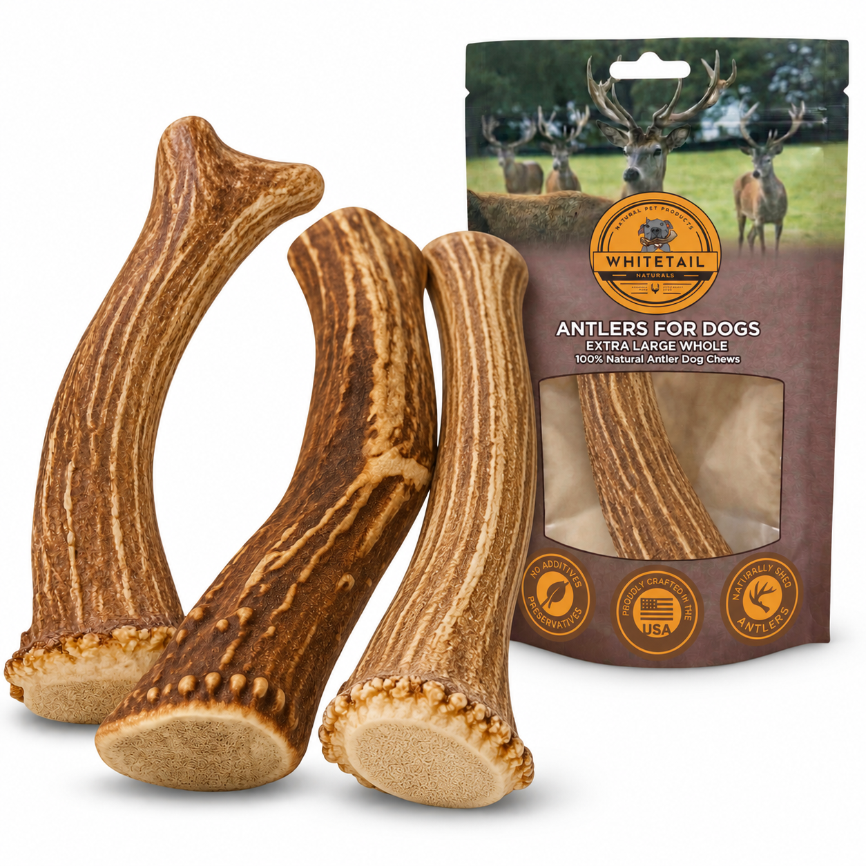 XL Whole Deer Antler Dog Chew for Large Dogs | 1, 2 or 3 Pack