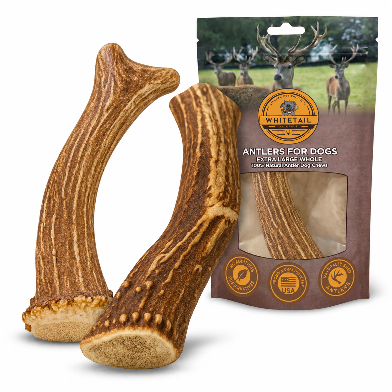 XL Whole Deer Antler Dog Chew for Large Dogs | 1, 2 or 3 Pack