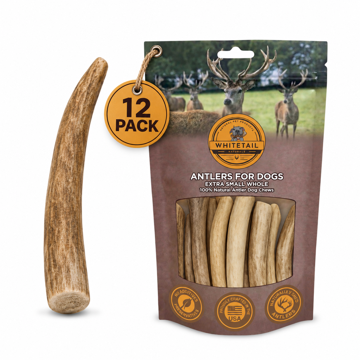 Small Whole Deer Antler Dog Chews – 3, 6 or 12 Pack