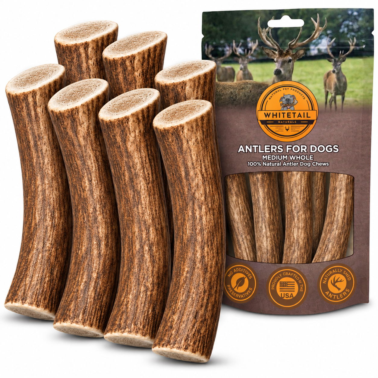 Medium Whole Deer & Elk Antler Dog Chews – 1, 3 or 6 Pack
