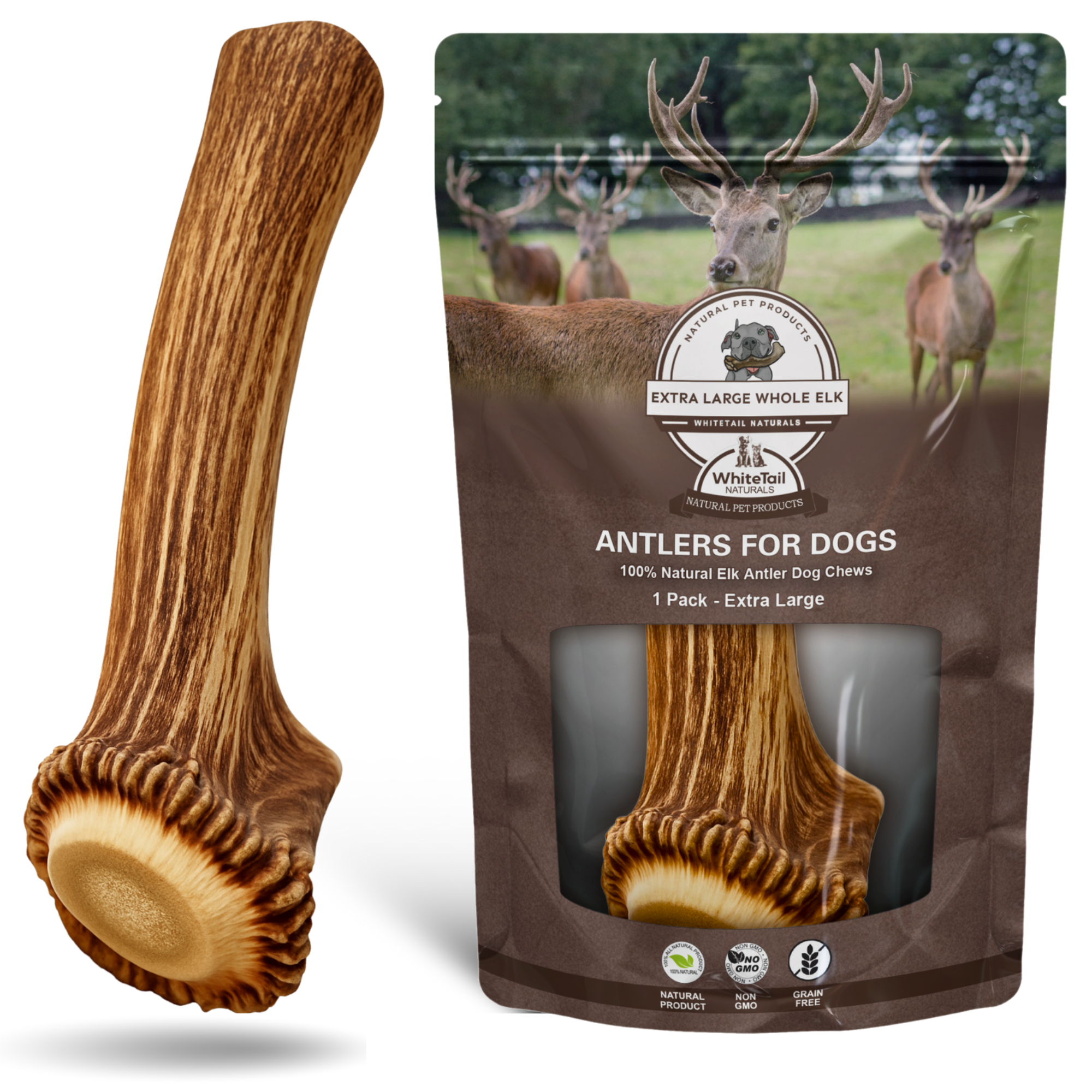 1 Pack - Extra Large | Whole Elk Antler Dog Chew