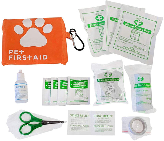 19pc Travel Pet First Aid Kit with Carabiner